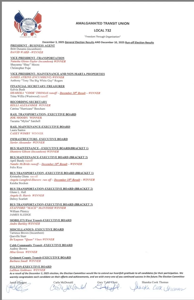 ATU 732 Final Election Results 