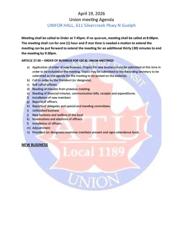 April meeting agenda